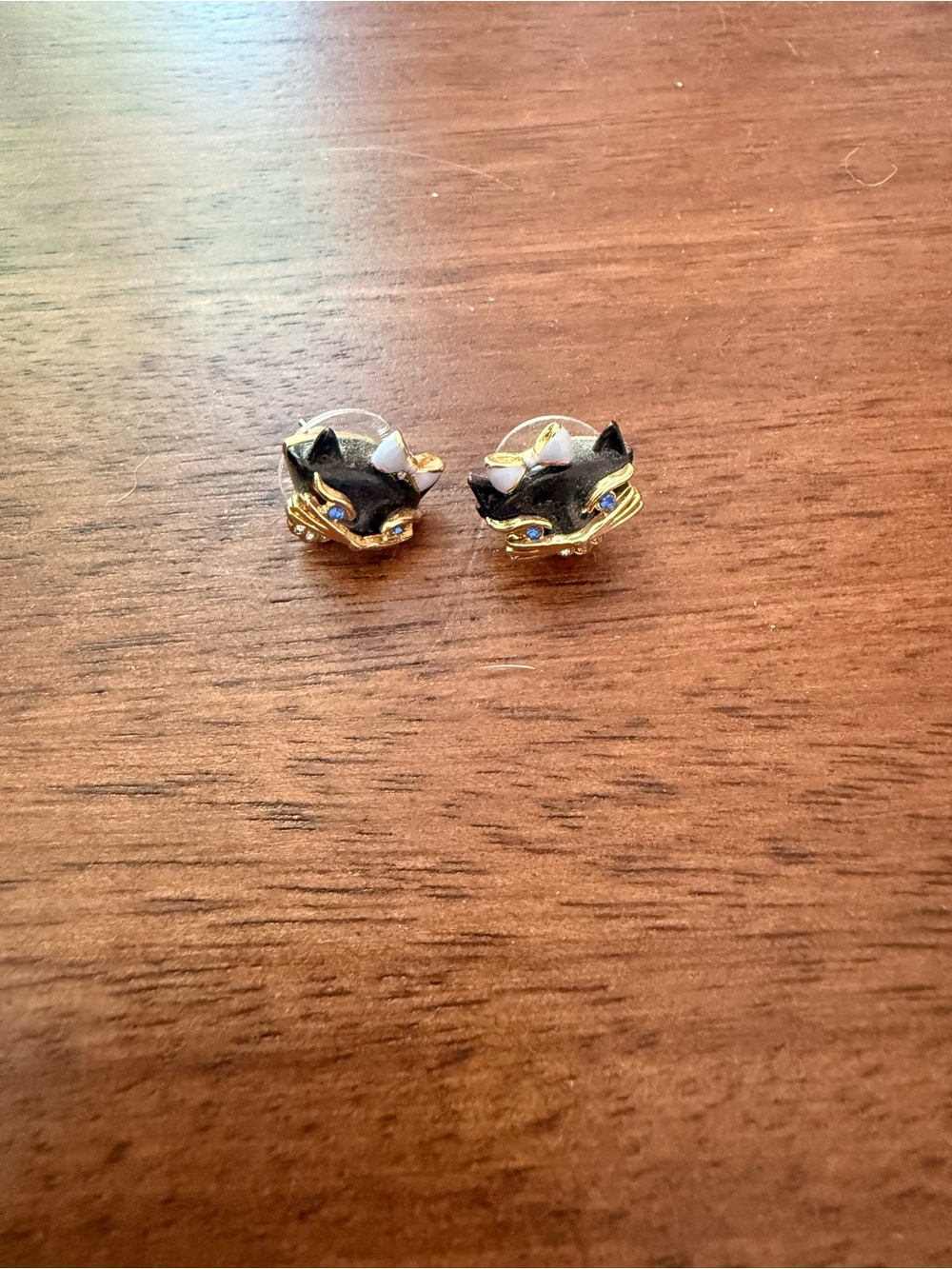 Kate Spade Gold-Tone Black Cat Stud Earrings with Blue Stone Eyes